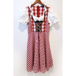NWT Dirndl Dress By Kancy Kole Red White Checkered Costume Cosplay Corset Bust M